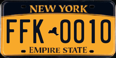 NY license plate FFK0010