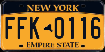 NY license plate FFK0116