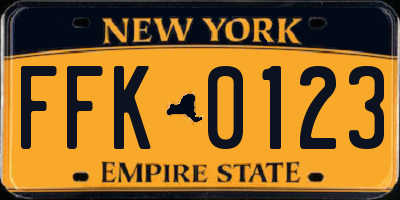 NY license plate FFK0123