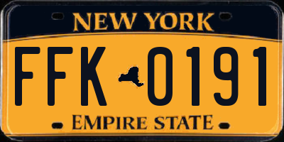 NY license plate FFK0191