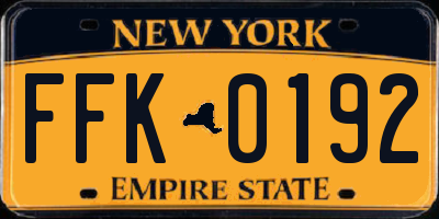 NY license plate FFK0192