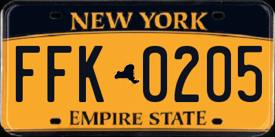 NY license plate FFK0205