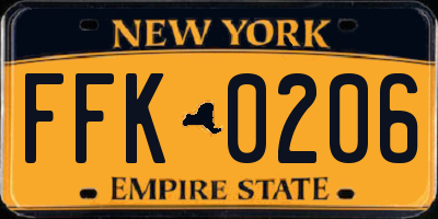 NY license plate FFK0206