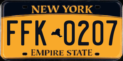 NY license plate FFK0207