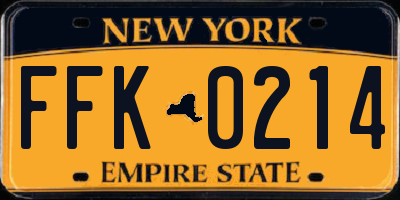 NY license plate FFK0214