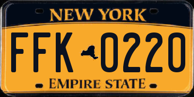 NY license plate FFK0220
