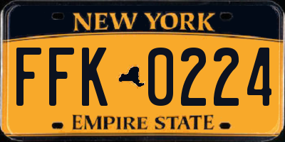 NY license plate FFK0224
