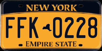 NY license plate FFK0228