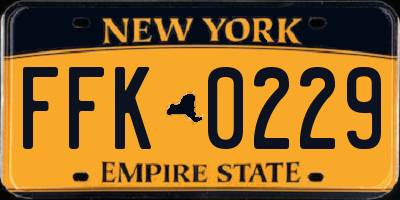 NY license plate FFK0229