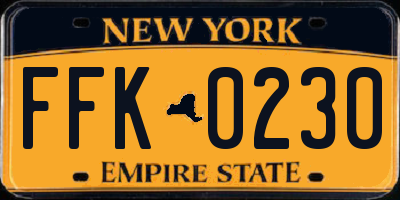 NY license plate FFK0230