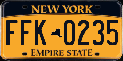 NY license plate FFK0235