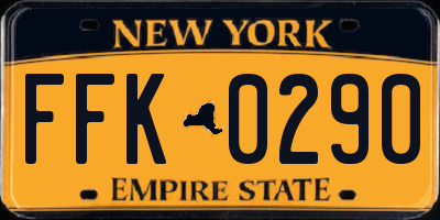 NY license plate FFK0290