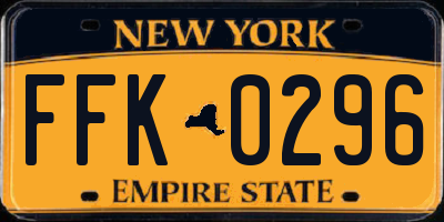NY license plate FFK0296