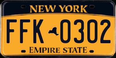 NY license plate FFK0302