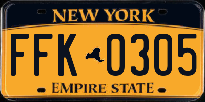 NY license plate FFK0305