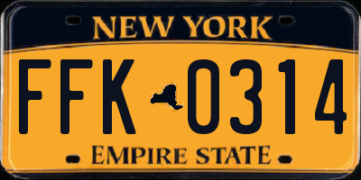 NY license plate FFK0314