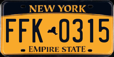 NY license plate FFK0315