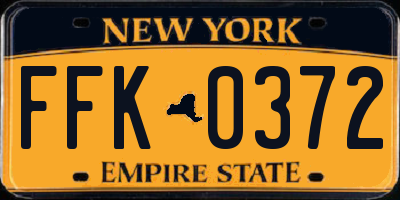 NY license plate FFK0372
