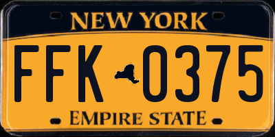 NY license plate FFK0375
