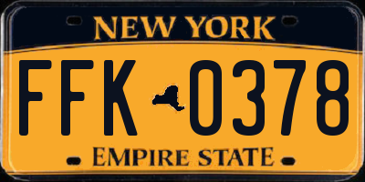NY license plate FFK0378