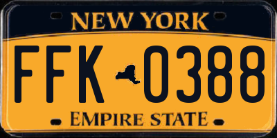 NY license plate FFK0388