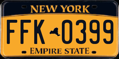 NY license plate FFK0399