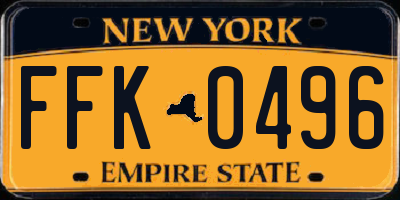 NY license plate FFK0496