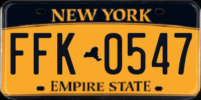 NY license plate FFK0547
