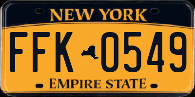 NY license plate FFK0549