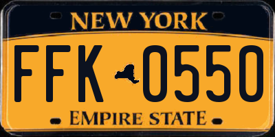 NY license plate FFK0550