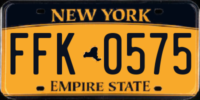 NY license plate FFK0575