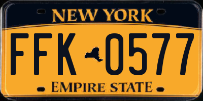 NY license plate FFK0577