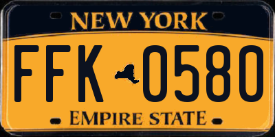 NY license plate FFK0580