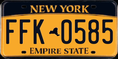 NY license plate FFK0585