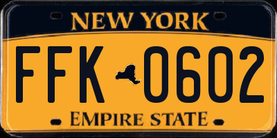 NY license plate FFK0602