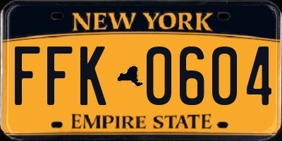 NY license plate FFK0604