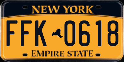 NY license plate FFK0618