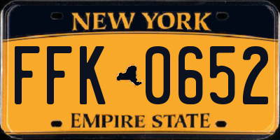 NY license plate FFK0652