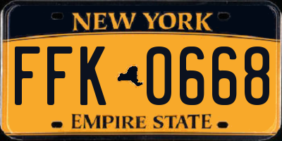 NY license plate FFK0668