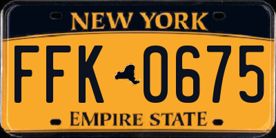 NY license plate FFK0675