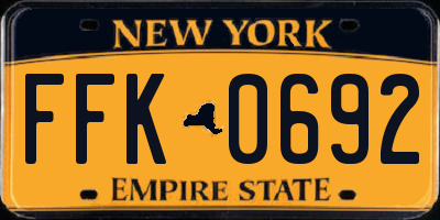 NY license plate FFK0692