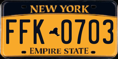 NY license plate FFK0703