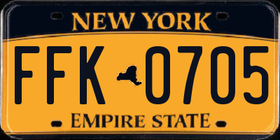 NY license plate FFK0705