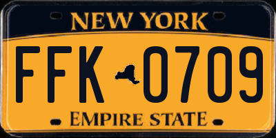 NY license plate FFK0709