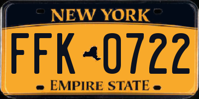 NY license plate FFK0722
