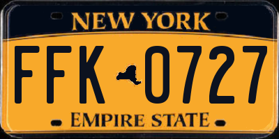 NY license plate FFK0727