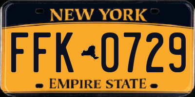 NY license plate FFK0729