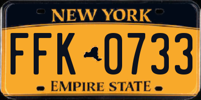NY license plate FFK0733