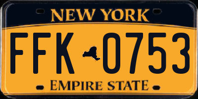 NY license plate FFK0753