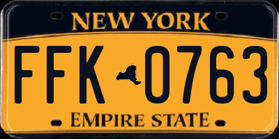 NY license plate FFK0763